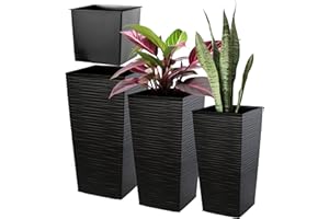 ‎KADAX KADAX Flower Pot Set, Plastic Flower Pot Set, Weatherproof Flower Pot, Indoor and Outdoor Areas, Outdoor Plant Pot, Weather-Resistant Flower Pot (Black, Set of 3)
