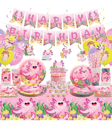 Axolotl Partygeschenktüten – 50 Stück, Rosa, Mit Griff, Für Süßigkeiten & Goodies
