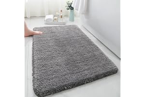 ‎WARMFAY Warmfay Badezimmerteppich rutschfest 60x90CM, Weich Flauschig und Hochflor Badvorleger, Maschinenwaschbare Badematte, Absorbierende Badteppich für Badewanne, Dusche, Schlafzimmer, Badteppich Grau