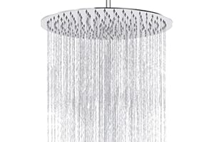 Rain Shower Head, Katezon High Flow Rainfall Showerhead Stainless Steel, Bathroom Waterfall Shower Universal Wall Ceiling Mount (12" Chrome Finish)