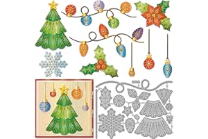 GLOBLELAND Christmas Stitched Poinsettia Cutting Dies Metal Holly Snowflakes Die Cuts Christmas Tree Light String Cutting Embossing Templates for Scrapbooking Crafts Paper Cards Making