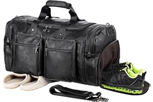 seyfocnia Weekender Bag with Shoe Compartment,Waterproof Leather Overnight Bag Weekender Bag Mens Travel Duffle Bag Large Carry on Bag Travel Tote Duffel Bag