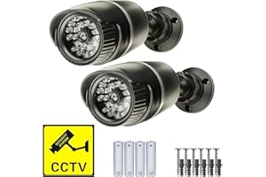 Defender Decoy CCTV Camera 25 RED LEDs - Fake Outdoor Waterproof Security Camera - Fake CCTV Dummy Camera + FREE CCTV Sign Batteries Included (2 x Pack)