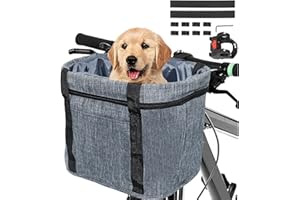 ‎GOLDMIKY Goldmiky Fahrradkorb, Faltbar Wasserdicht Fahrrad Lenkerkorb, Abnehmbare Lenkerkorb Aluminiumlegierung Rahmen Hund Katze Haustier Träger für Kleiner Hund, Mountain Picknick, Einkaufen (Grau A)