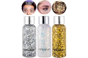HTRUIYATY Glitter Olografico Brillantini Make Up Fiocchi Di Glitter Liquidi Per Corpo Viso Occhi Unghie Capelli Per Musica Festival Masquerade Halloween Party-Argento+Bianco+Oro