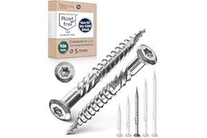 NIETFULLTHINGS Terrassenschrauben 5x60 Edelstahl A2 Linsenkopfschrauben Torx Schrauben 5mm stark 200 Stück Holzschrauben Torx 60mm lang Edelstahlschrauben Holz