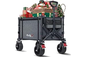 COMLAX FIELD Bollerwagen Faltbar mit Große All Terrain Räder, 120L 100KG Klappbarer Bollerwagen mit Bremsen, Strandwagen Für Strand Garten Camping Shopping, Grau