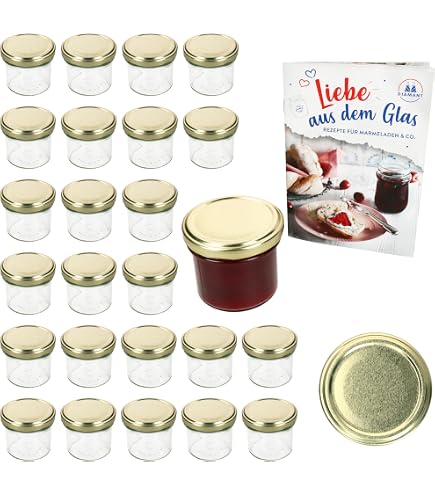 Mambocat Set 25 Vasetti Vetro Marmellata 125 Ml Con Coperchi Frutta E Ricettario - 2