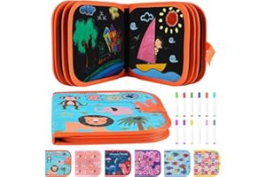 Funkprofi Erasable Coloring Book for Kids, Portable erasable Graffiti Drawing Book,Erasable Doodle Books for Kids 14 Pages Reusable Drawing Board with 12 Colored Pencils,Orange