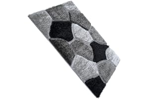 Rugs Shop Non Slip Runner Rug for Hallway Kitchen Large Entrance Carpet - Luxurious Soft Touch Thick Dense Pile Kitchen Living Room (80x150, Black Grey Silver-Pona)