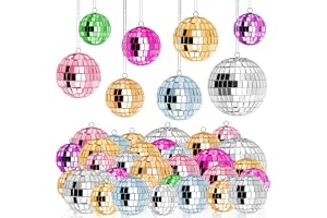 37 stycken färgade spegelbollar, mini discokula rosa blå grön | Dekorativ discoboll, små discokulor att hänga upp för julgran bröllop hem fest födelsedagsfest dekoration