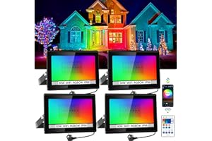 NATPOW Projecteur RGB LED Extérieur 30W, Spot de Couleur avec Application Bluetooth et Télécommande, Étanche IP66 Lumière Extérieure Led Changeant de Couleur pour Fête, Jardins, Patios, 4 Pièces