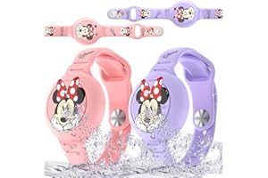 Beardslee Waterproof AirTag Bracelets for Kids,Cute Cartoon Air Tag Holder for Kids with Full Coverage Hidden Design,Anti-Lost Hidden Airtag Wristband Accessories for Child(Pink+Purple)