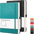 RETTACY A5 Dotted Notebook 2 Pack - Bullet Dot Grid Journal with 320 Numbered Pages Hardcover 120gsm Thick Paper, 8 Perforated Sheets, Pen Holder, Inner Pocket 14.5 x 21cm - Black Cyan