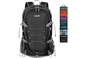 BECOJADDE Wanderrucksack Herren Damen 40L Ultraleichter Faltbarer Rucksack Wasserdichter Reiserucksack Trekkingrucksack mit Nassfach für Wandern, Reisen, Radfahren und Klettern, Schwarz