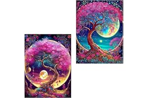 Wenfdrtr 2 Pack Diamond Painting Kits-Tree Diamond Art for Adults,Moon Gem Painting Crafts for Adults Home Wall Decor,DIY 5D Gem Art Perfect for Relaxation(30 * 40cm)