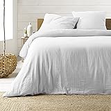 Douceur d'Intérieur, Parure 3 Pieces 240 x 220 cm Double Gaze Coton Angelia Blanc, 100% Coton Jumeau