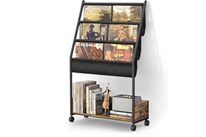 Bikoney Soporte para Discos de Vinilo hasta 200 Álbumes – Soporte de 3 Niveles con Estantes Expositores, Mueble Organizador para LPs, Libros, Revistas, Almacenaje para Colección de Vinilos Más Grande