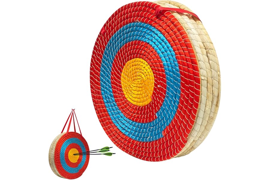 Laurraine Archery Target,Solid Straw Round Target,Traditional Bow Arrow Target,Straw Target,used for outdoor sports archery bow, darts and shooting practice for adults,50cm x 5 layers,Red