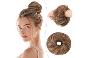 SEGO Pro Chignon Postiche Cheveux Naturel 100% Humain Postiches Donut Chignon Chouchou Faux Chignon Elastique pour Femmes Fille Raides #4/27 Brun Moyen & Blond Foncé (25g)