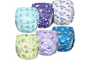 FLYISH DIRECT Girls Training Pants with Water-Resistant Outer Cover, Potty Training Pants, Cotton Toilet Training Pants, Training Underwear with Leak-Proof Cover, 6 Packs, Fun Purple, 4 Years