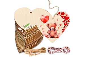 CROCOWOOD 50 PCs Large Wooden Hearts 10cm - Bulk Set Wood Heart for Crafts - Wood Heart Hanging with String - Unfinished Blank Wooden Hearts Crafting Decorations for Weddings & DIY