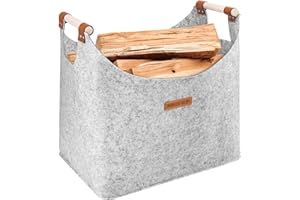 HONGTAISHENG XL Brennholzkorb Filzkorb Extra dicker Filz und verstärkter Griff | Faltbarer Holzkorb Filztasche für Einkauf, Holz, Zeitung oder Brennholz (Hellgrau)