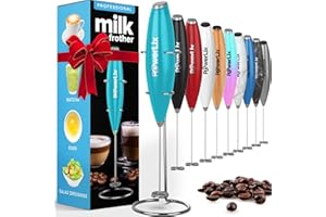 PowerLix Ręczna trzepaczka do mleka – elektryczny spieniacz do mleka ze stojakiem ze stali nierdzewnej, 15–20 s, mocny 19 000 obr./min, mini mikser do kawy, do latte, cappuccino, gorącej czekolady