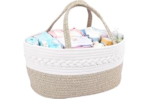 Zorplex Cestino Porta Pannolini Neonato, Organizer Pannolini Fasciatoio con Scomparti e Maniglie, Cesto Porta Oggetti in Corda di Cotone, Contenitore Multiuso per Prodotti Bebè e Baby Shower