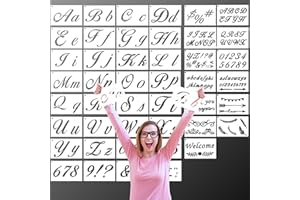 TEOKANTZ 45 Fogli Stencil Lettere Alfabeto Riutilizzabili Plastica Normografo Stencil Lettere Corsivo Grandi Lettere Maiuscolo Minuscolo Numeri e Segni per Fai da Te Scrapbooking Pittura