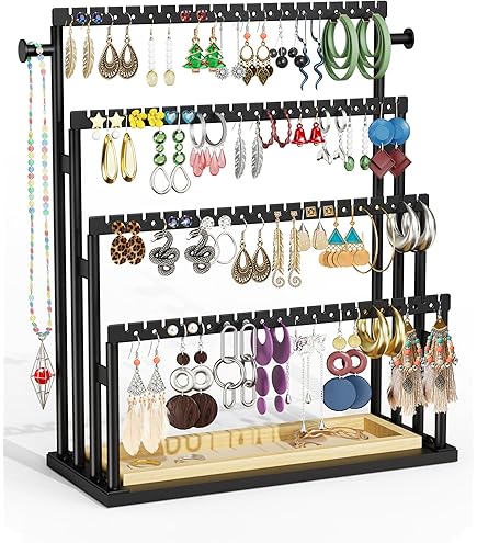 KASESSS Vintage houten sieradenstandaard voor oorbel, oorbel opslag organizer, oorbelhouder, oorbel display staat tot 100 paar, sieraden displaystandaard voor hoepel bengelen voor meisjes vrouwen