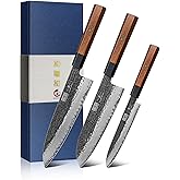 HOSHANHO 3 Piece Kitchen Knife Set, Chef Knife Set | 3 Piece Professional Japanese Ultra Sharp Carbon Steel Knife Set with Ro
