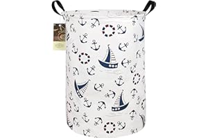 HUNRUNG Cesta de lavandería grande, de tela de lona, ligera, organizador de juguetes, ropa sucia, plegable, impermeable, para dormitorios universitarios, dormitorio de niños, baño (ancla redonda azul)