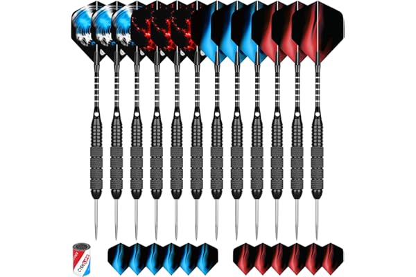 CyeeLife Lot de 12 fléchettes Professionnelles en Acier avec Pointe en métal avec 24 ailettes et aiguiseur 22 g