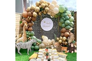 QIFU Arco Palloncini Giungla, Ghirlanda Palloncini Verde Salvia e Oro, Palloncini Compleanno Jungle per Safari Baby Shower, Wild One, Decorazione Sfondo Festa Primo Compleanno Giungla