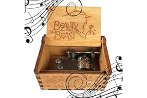MINGZE Wooden Music Box - Hand Crank Musical Box, A variety of styles Hand Engraved Wooden Music Box, for Home Decoration Crafts Birthday Gift (Beauty and the beast（wood color）)