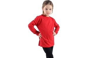 GW CLASSY OUTFIT Maglietta a maniche lunghe per bambini e ragazze, tinta unita, maglietta basic per la scuola per bambini, maglietta a girocollo uniforme maglione taglia UK