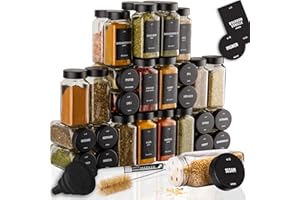 Deco haus® Pot a Epices en Verre avec Étiquettes d'épices Lot de 24 Boite a Epices Cuisine Rangement, Bocal Epices avec Couvercle Hermetiques - Boite Epices Cuisine, Rangement Epices