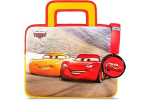 Pebble Gear Disney Pixar Cars Kids Tablet-Tasche & Kopfhörer, kindersichere Lautstärkebeschränkung, Kinder-Tasche passend für 8 Zoll Tablets, Platz für Spielzeug & Zubehör, Music-Sharing Funktion