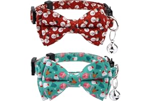LUTER 2pcs Christmas Cat Collar with Bells and Bow Tie, Adjustable Cat Collar Breakaway Cute Christmas Themed Kitten Collar for Female and Male Cats Puppy