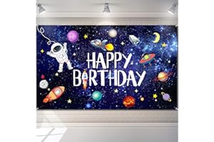 BOAO Sfondo di Fotografia di Buon Compleanno Spazio Banner Sfondo Astronauta Razzo Foto di Sfondo Astrologia Astronomia Pianeta Galassia per Compleanno Bambini Festa Pianeta Galassi Sfondo di Foto Booth