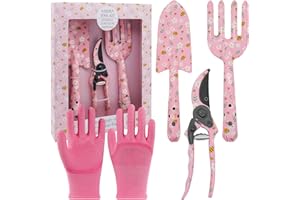 WEICLIANHP Ensemble d'Outils de Jardinage 4 Pièces avec Emballage Cadeau - Kit Jardin Complet (Gants, Pelle, Sécateur, Griffe) - Équipement de Élégant pour Femmes - Idée Cadeau Pratique pour Jardinières