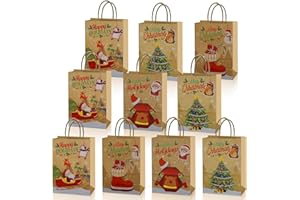 GOTFUN 10 sztuk torebek papierowych na Boże Narodzenie, torebki na prezenty, torebki bożonarodzeniowe z uchwytem, torebki bożonarodzeniowe z papieru typu kraft, na Boże Narodzenie, opakowanie