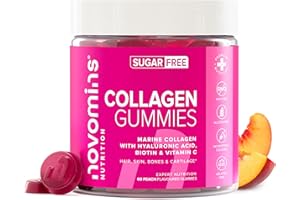 ‎NOVOMINS Kollagen Gummibärchen - Zuckerfrei - mit Hyaluronsäure, Vitamin C & Biotin - Marine Collagen Typ 1 - Alternative zu Kollagen Pulver & Kollagen Kapseln - 60 Gummis für Haare, Haut & Knochen - Novomins