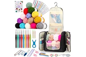 Coopay Juego de ganchillo portátil para principiantes, juego completo de agujas de ganchillo con agujas de ganchillo ergonómicas de 2,0-10 mm, 15 colores de lana para ganchillo, instrucciones