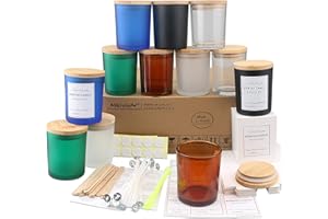 MILIVIXAY - Confezione da 12 barattoli per candele, in vetro multicolore, 295 ml, con coperchio e kit per la creazione di candele, vuoti, contenitori per spezie e polveri