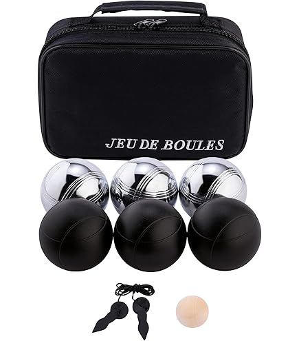 KRUZZEL Set Of 6 Engraved Balls And Accessories, Set Of 6, Petanque Game With Wooden Ball, Measuring Tape And Carry Bag, Outdoor Activities, Engraved Patterns, 23440