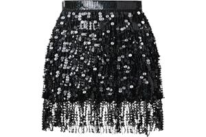 Soudittur Tassels Sequin Skirt Women's Glitter Skirt Women's Steampunk Tassel Skirt Belly Dance Hip Scarf Carnival Fringe Rave Outfit Costume