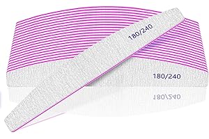 BLESWIN 12pcs Professional Nail Files - 180/240 Grit, Washable & Reusable Double-Sided Emery Board for Natural & Thick Nails