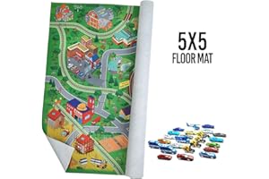 Prextex Interactive Play Mat for Kids - 5x5 Feet Car Playmat - Children's Road Rug for Toy Cars - Fun & Engaging - Durable Learning & Playtime Mat - Great Stocking Fillers!
